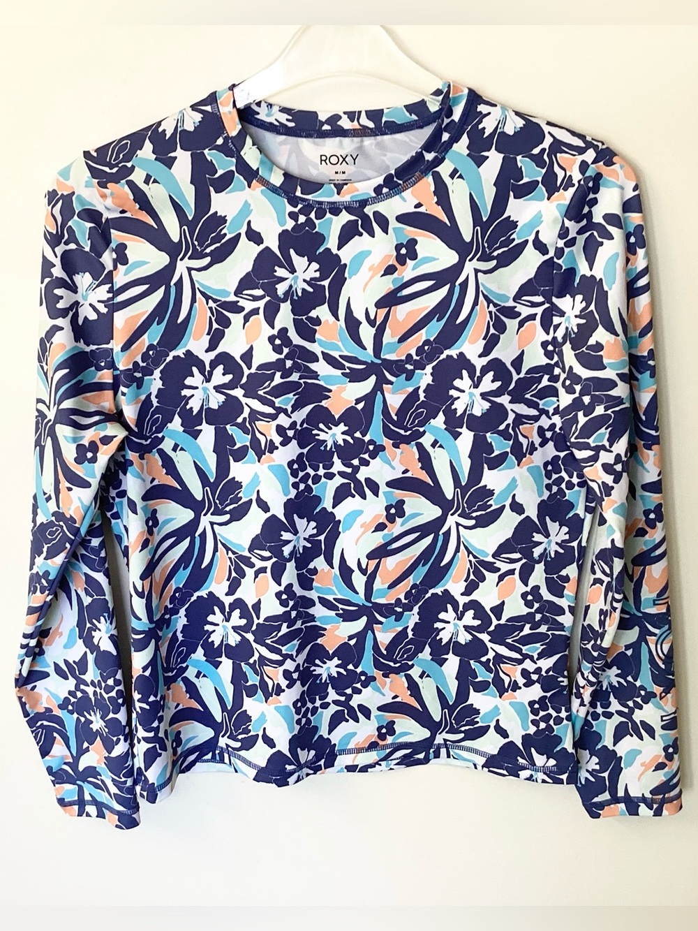 Roxy Long Sleeve Sea Skippin Floral Print Rash Guard - Blue - M